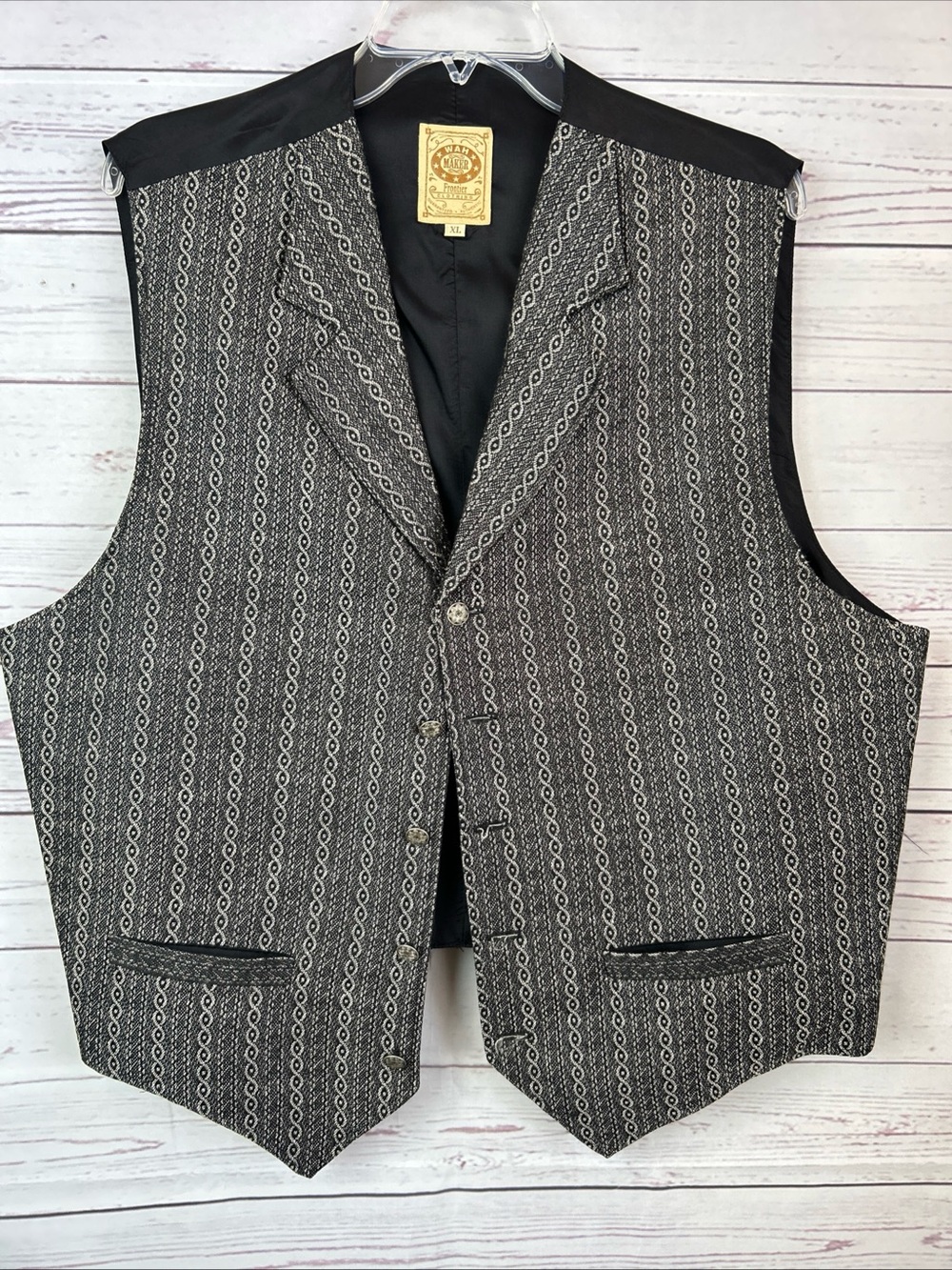 WAH MAKER FRONTIER CLOTHING BLACK Silver MENS XL VEST MADE IN USA